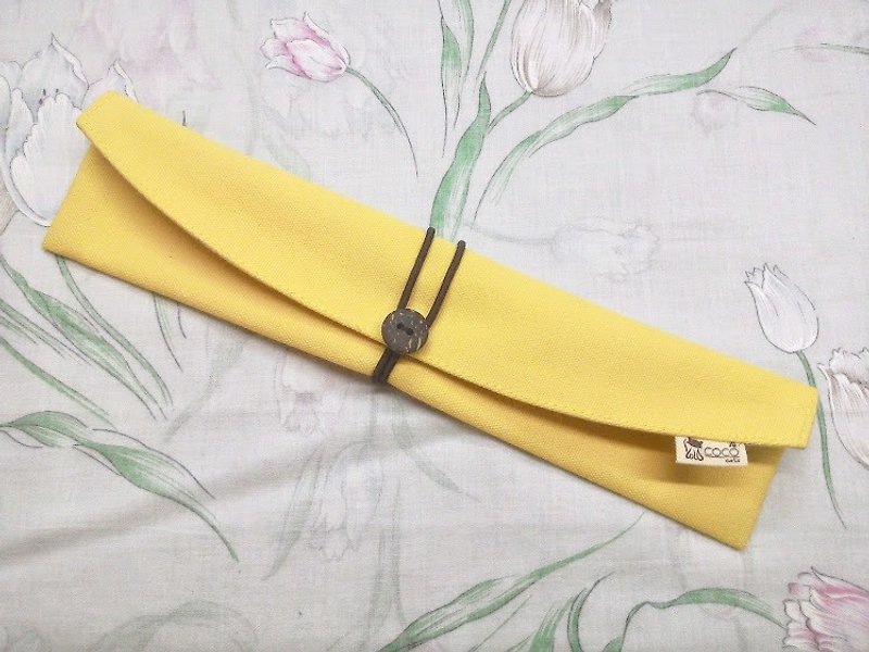 餐具組隨身收納袋 筷套-弧型(黃色素面帆布)F05-005 - 筷子/筷架 - 其他材質 黃色