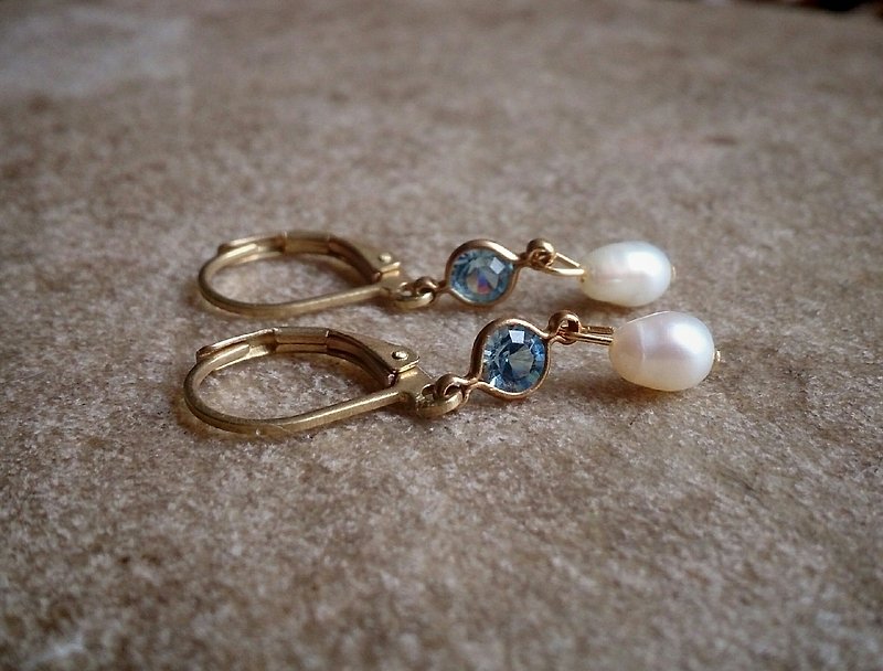 Vintage Swarovski珍珠耳環 - 耳環/耳夾 - 珍珠 藍色