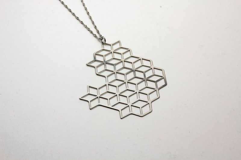 Three-dimensional honeycomb necklace_natural series_make a question - สร้อยคอ - โลหะ สีเทา