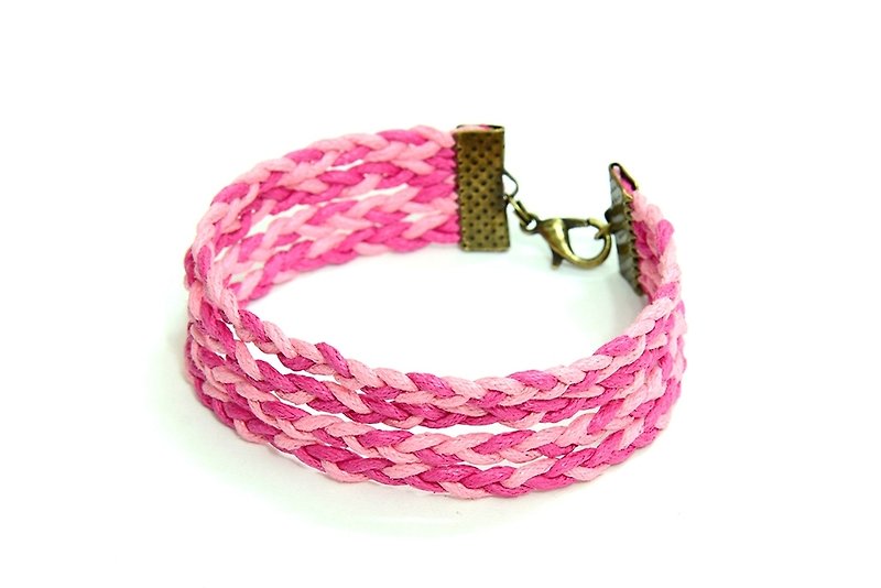 Pink multi-level hand-woven bracelet - สร้อยข้อมือ - วัสดุอื่นๆ สีแดง