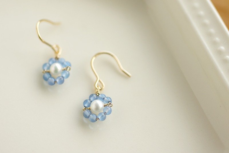 14kgf-Fleur Bleu earrings - Earrings & Clip-ons - Semi-Precious Stones Blue