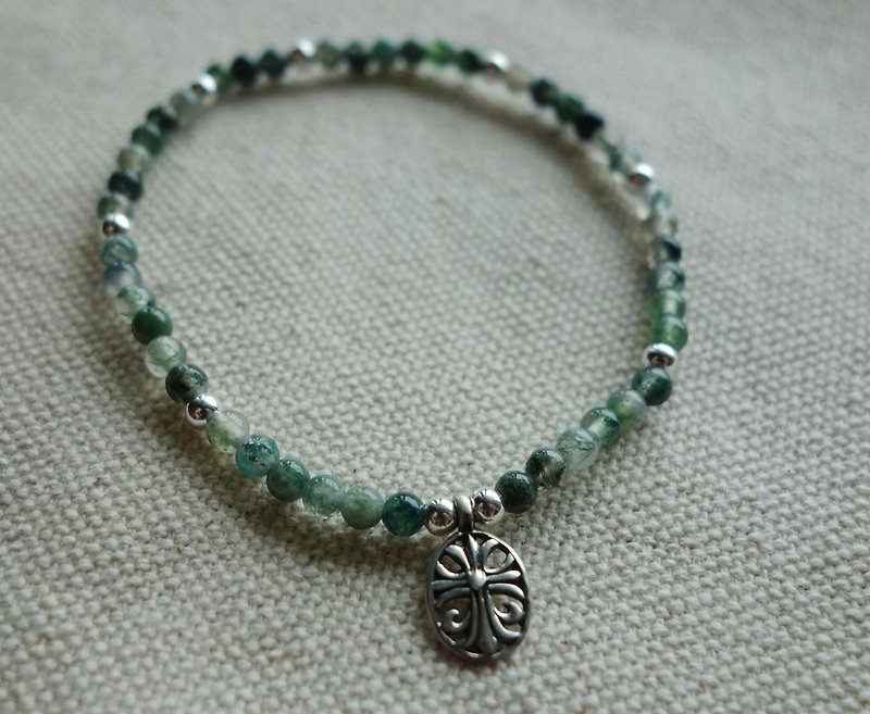 ~ M + Bear - forest belief Sterling Silver Cross & amp; seaweed stone - Bracelets - Gemstone Green