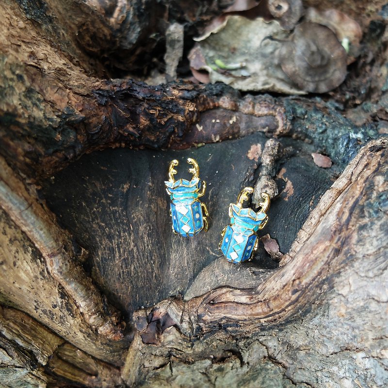 Glorikami Dark Blue Stag Beetle earrings - Earrings & Clip-ons - Other Metals Blue