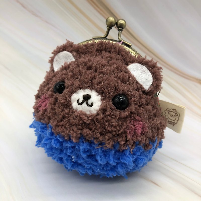 Cocoa Milk Bear-Wool Woven Animal Coin Purse Gold Bag Two Sizes - Coin Purses - Other Materials Brown