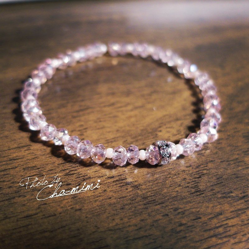 Cha mimi。天然石。鑽石粉水晶滾輪-限量 - ブレスレット - 宝石 ピンク