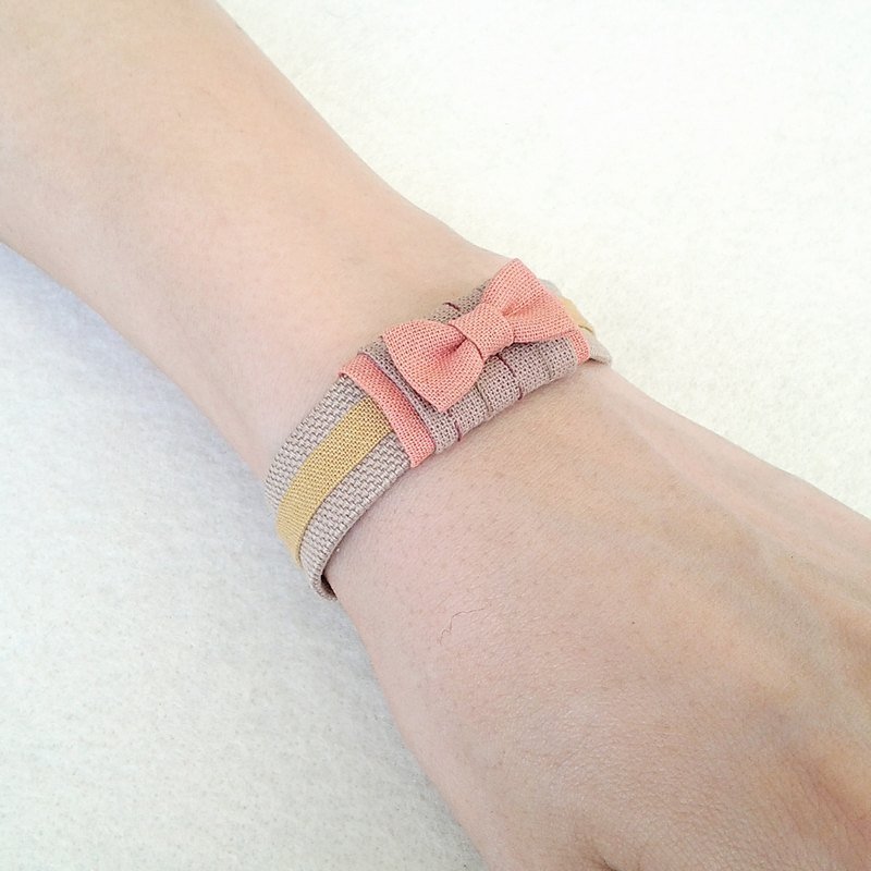 Muse  Kimono帯桃卡其色手鍊 - Bracelets - Other Materials Multicolor