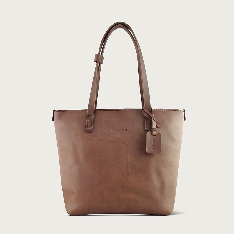 Zip Tote Bag Tote / Shoulder Bag / Handbag--Dark Brown - Messenger Bags & Sling Bags - Genuine Leather Brown