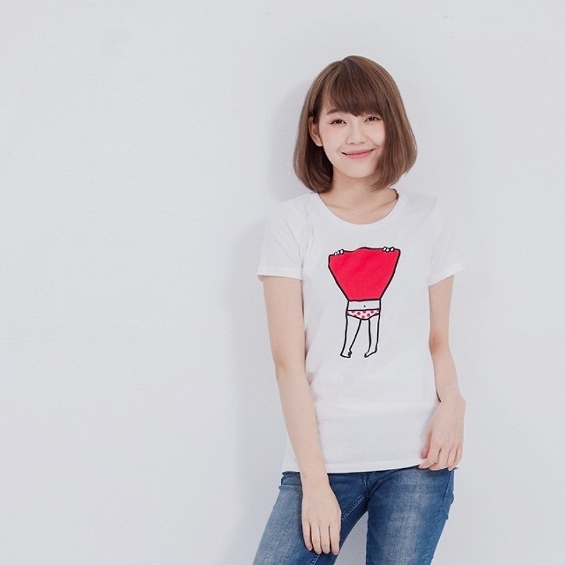 Red skirt girl peach cotton T-shirt Women - Women's T-Shirts - Cotton & Hemp White
