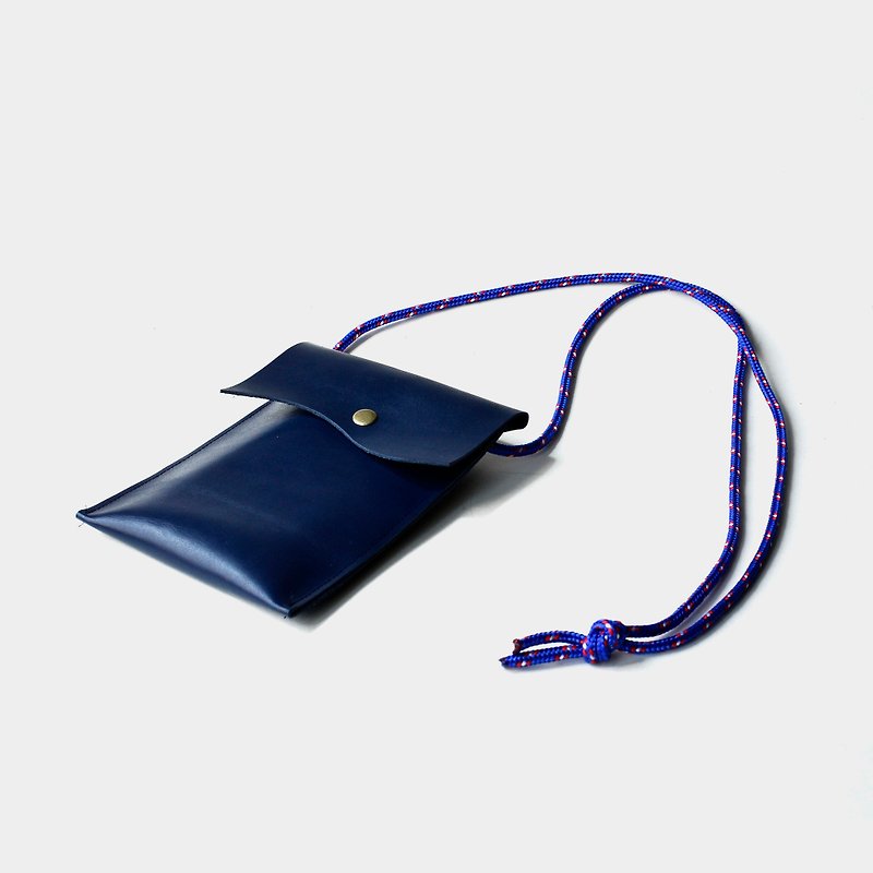 [Poseidon's ear] cowhide mobile phone bag blue leather mobile phone bag hanging neck type can hold leisure card, ID IPHONE6, 6s, 7 - เคส/ซองมือถือ - หนังแท้ สีน้ำเงิน