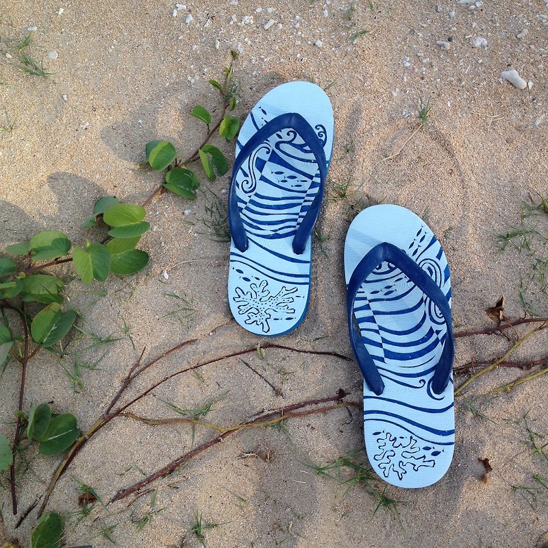 Limited edition unique hand-carved island flip flops [Custom Zone] - Sandals - Rubber Blue