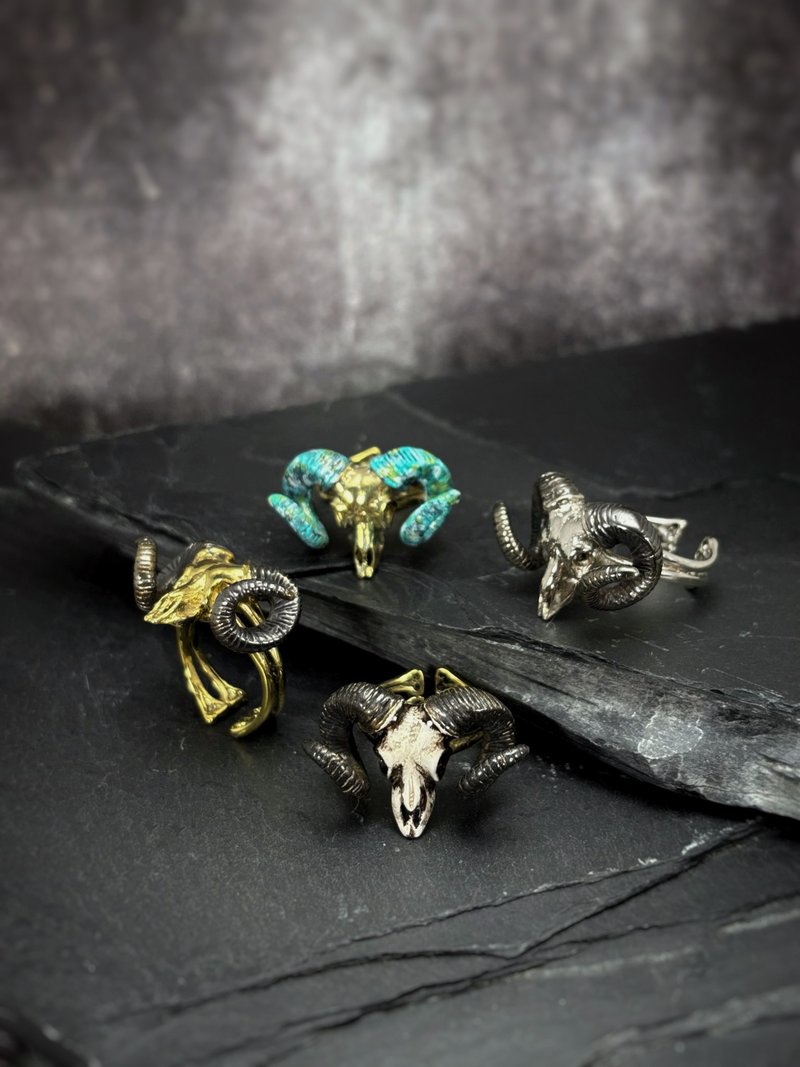 Zodiac Aries Ram Skull Ring, Adjustable Size Available in 4 Colourways. - General Rings - Other Metals 