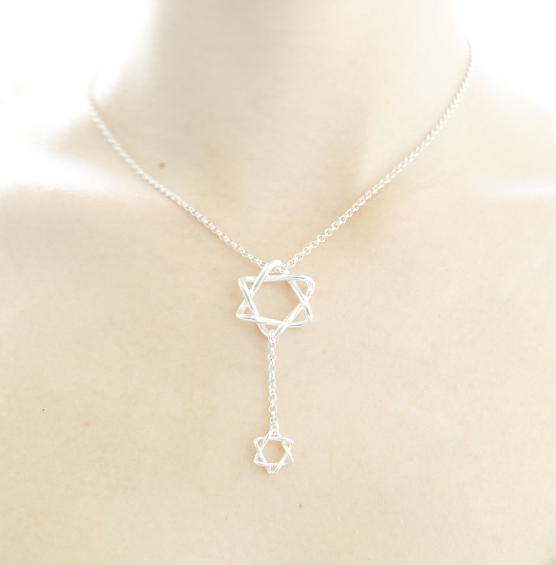<STAR> double stars sterling silver necklace chain - สร้อยคอ - โลหะ ขาว