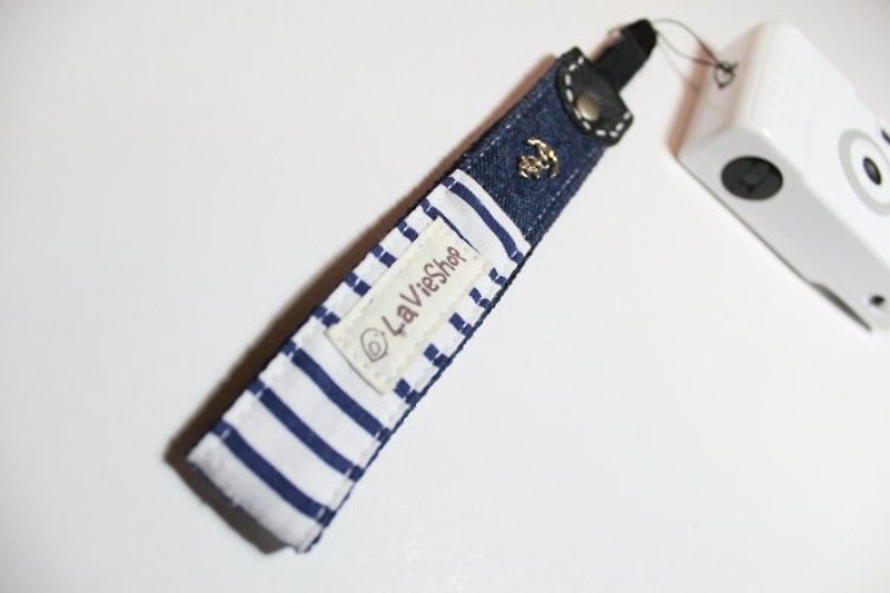 Summer Navy Stripe (Deep blue) 25mm Handmade Camera strap/Hand strap GF/NEX - Cameras - Cotton & Hemp Blue