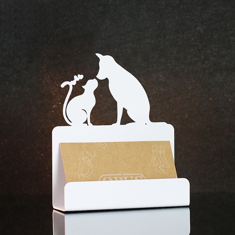 [OPUS Dongqi Metalworking] European-style wrought iron business card holder - pet (white)/birthday gift/shop opening ceremony/cats and dogs - Card Stands - Other Metals White