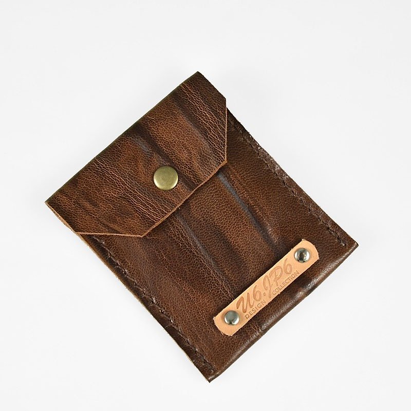 (U6.JP6 Handmade Leather Goods) Wood grain cowhide hand-made leather sewing. Credit card holder/universal card holder/ business card holder - ที่เก็บนามบัตร - หนังแท้ สีนำ้ตาล