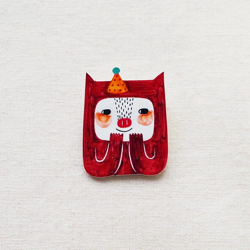 Jolie The Cheerful Cat - Handmade Shrink Plastic Brooch or Magnet - Wearable Art - Made to Order - เข็มกลัด - พลาสติก สีแดง