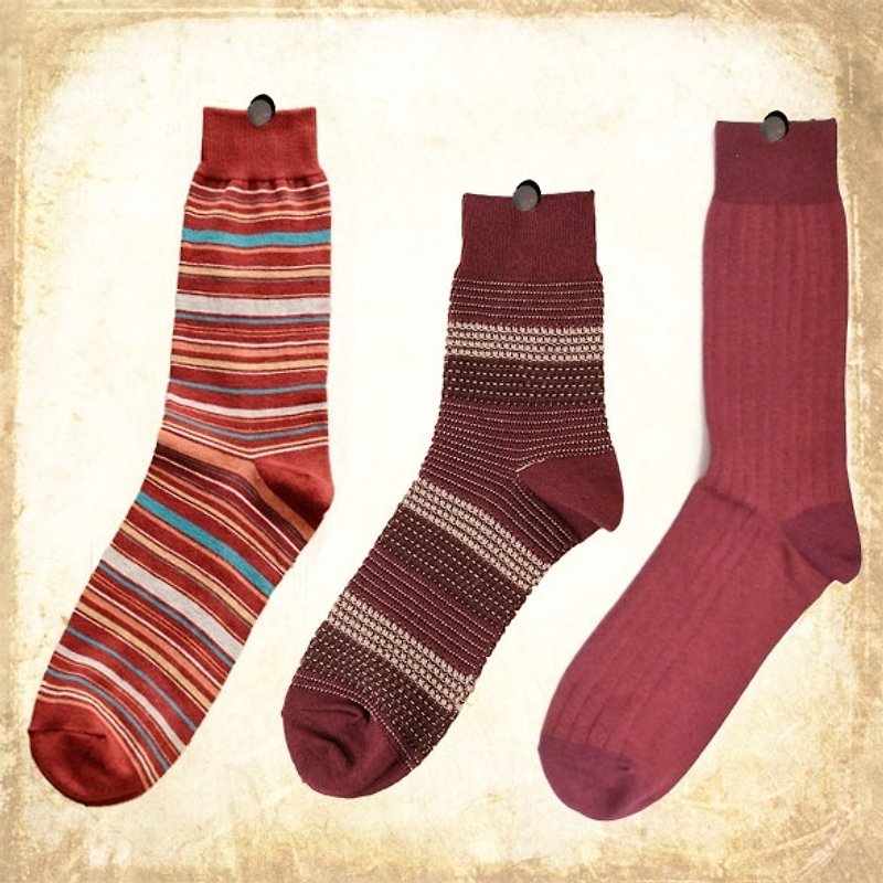 【小物誌】紅通通喜氣襪子(緹花/條紋/顆粒) 2雙398 - Socks - Cotton & Hemp Red