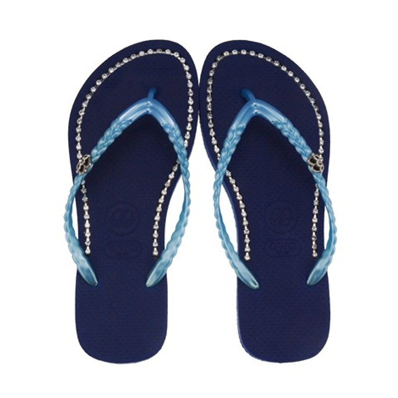 QWQ創意設計人字拖鞋-璀璨面鑽-寶石藍【BB0041504】 - 女款休閒鞋 - 防水材質 藍色