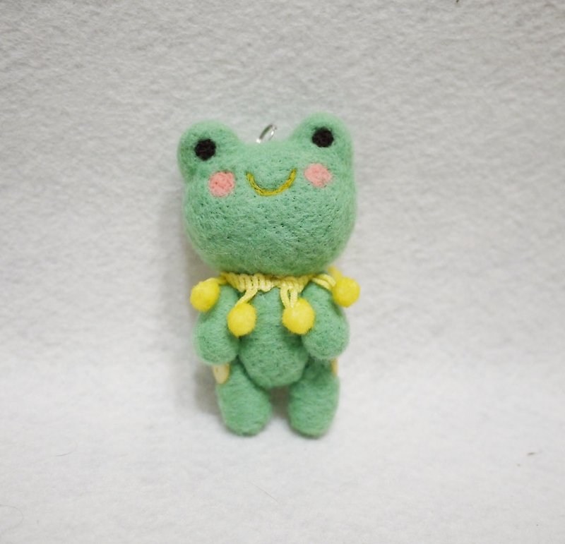 Circus frog joint movable version can be used as a bag charm key ring necklace - พวงกุญแจ - ขนแกะ สีเขียว