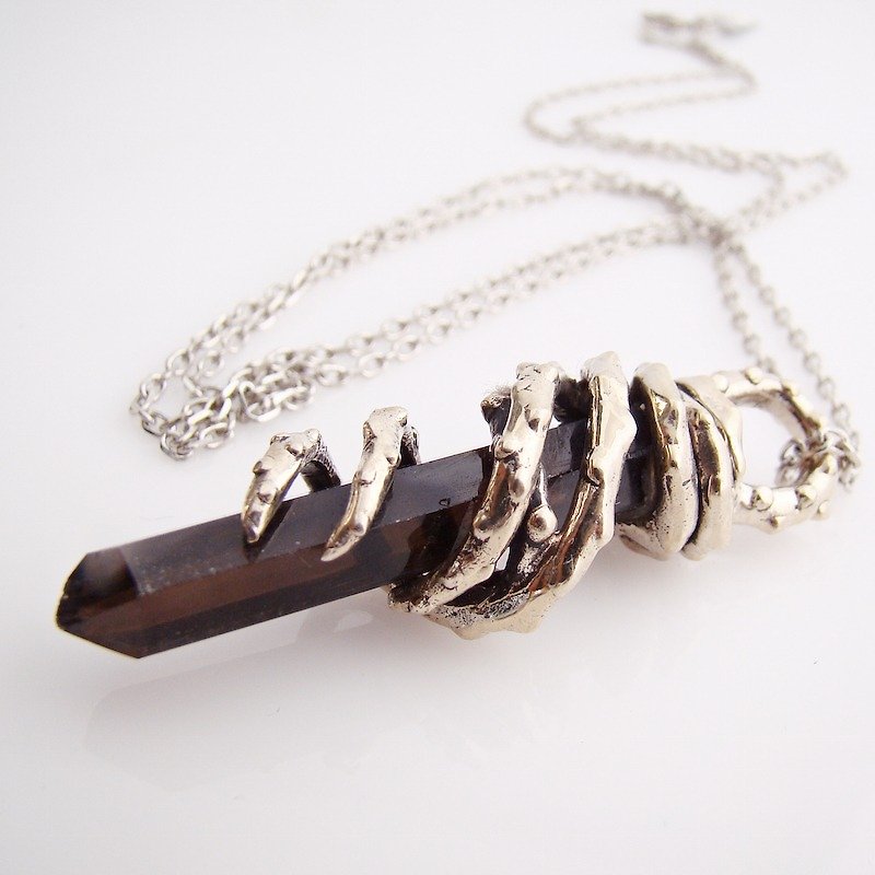 White bronze thorn pendant with smoky quartz stone - 項鍊 - 其他金屬 