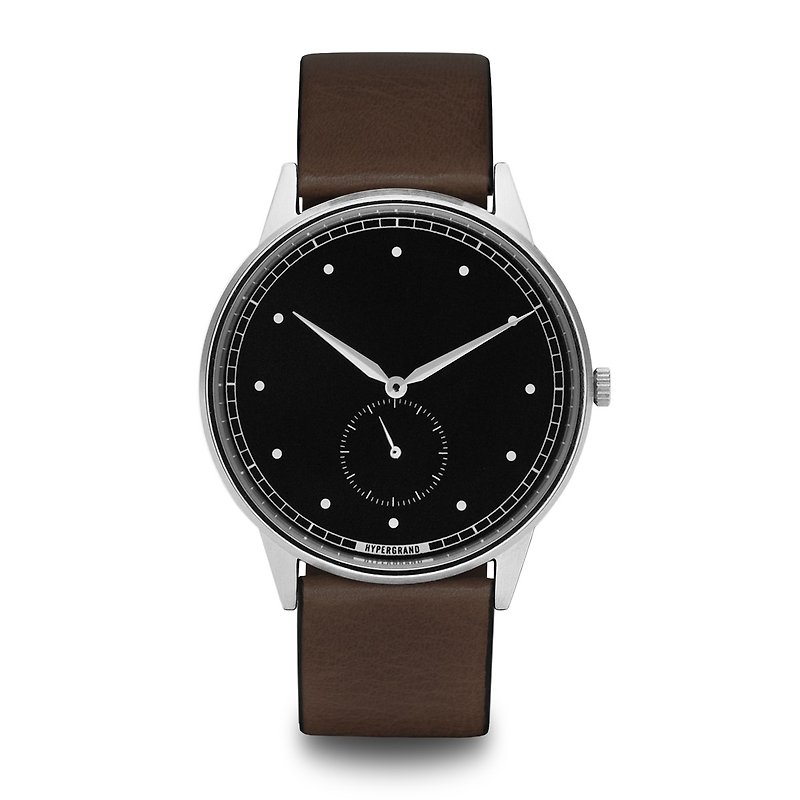 HYPERGRAND-Small Seconds Series- Silver Black Dial Brown Leather Watch - นาฬิกาผู้ชาย - หนังแท้ สีนำ้ตาล