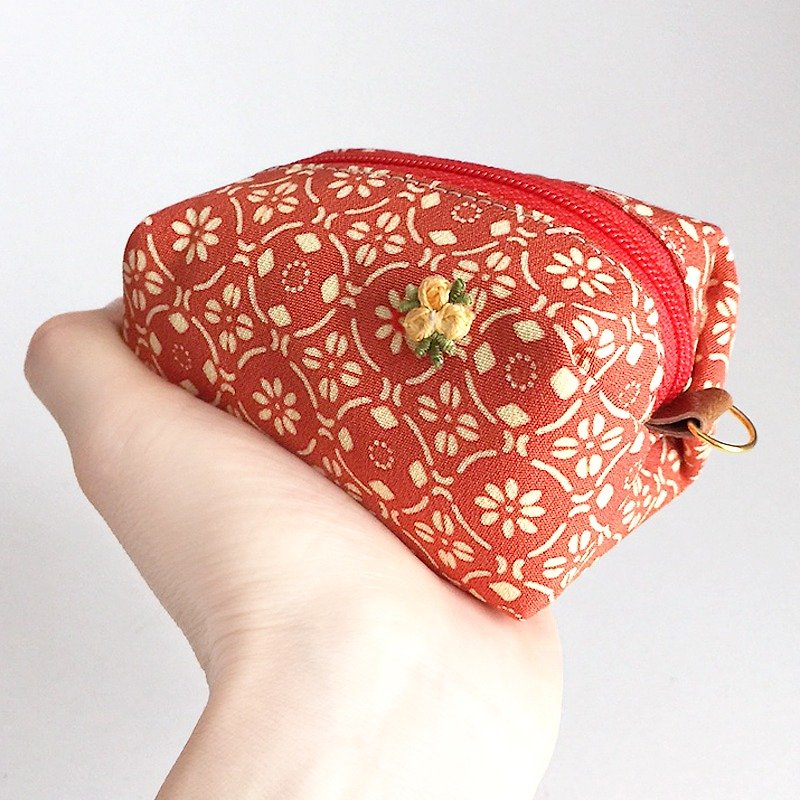 Pouch with Japanese traditional pattern, Kimono "Small" - Toiletry Bags & Pouches - Other Materials Orange