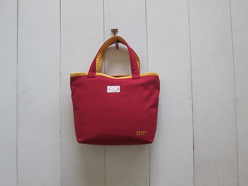 Macaron Collection: Canvas Tote - Small size (Zippered Closure)  Red Wine + Mango - Handbags & Totes - Other Materials Multicolor
