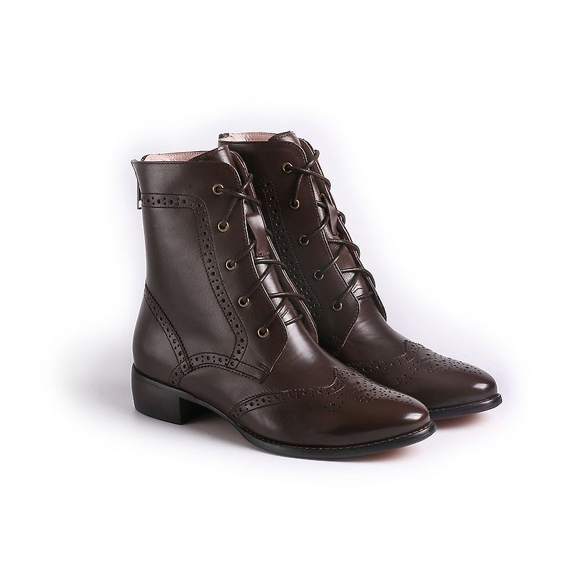 e cho Jazz actress England carved vintage lace Oxford boots Ec04 classic coffee - รองเท้าลำลองผู้หญิง - หนังแท้ สีนำ้ตาล