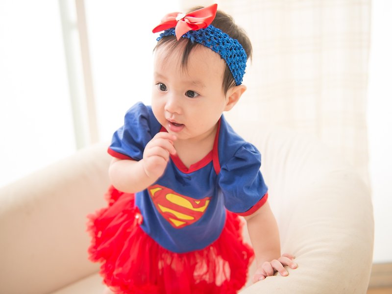 La Chamade / Mom's Superwoman baby girl bodysuit - อื่นๆ - ผ้าฝ้าย/ผ้าลินิน สีน้ำเงิน