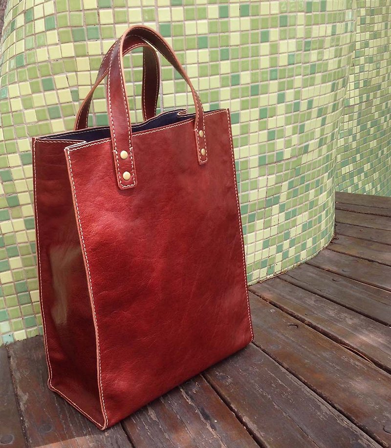 Japanese Tote Bag_INFINITY Caramel Brown in Early Autumn - Handbags & Totes - Genuine Leather Brown