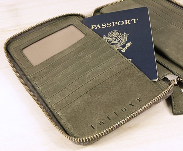 UN1 Travel Passport Leather Wallet with Pen Holder – Dark Olive