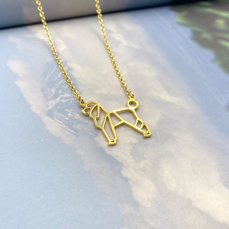 Poodle necklace Origami dog Jewelry Pet Gift for her Gold Plated pendant - Necklaces - Copper & Brass Gold
