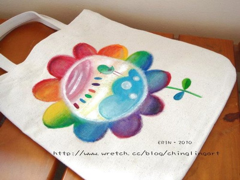 Pure hand-painted small bag | canvas bag | floret | lovely wind - Handbags & Totes - Acrylic Multicolor