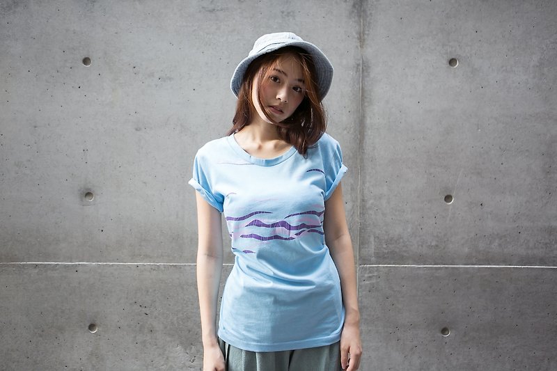 SU: MI said water ripple wide version T_4SF005_ 水蓝 - Women's T-Shirts - Cotton & Hemp Blue