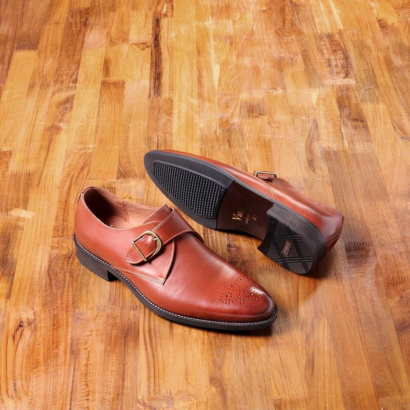 Vanger Elegant ‧ classic sprinkle minimalist carved single buckle Maucas Va204 red brown Taiwan - รองเท้าลำลองผู้ชาย - หนังแท้ สีนำ้ตาล