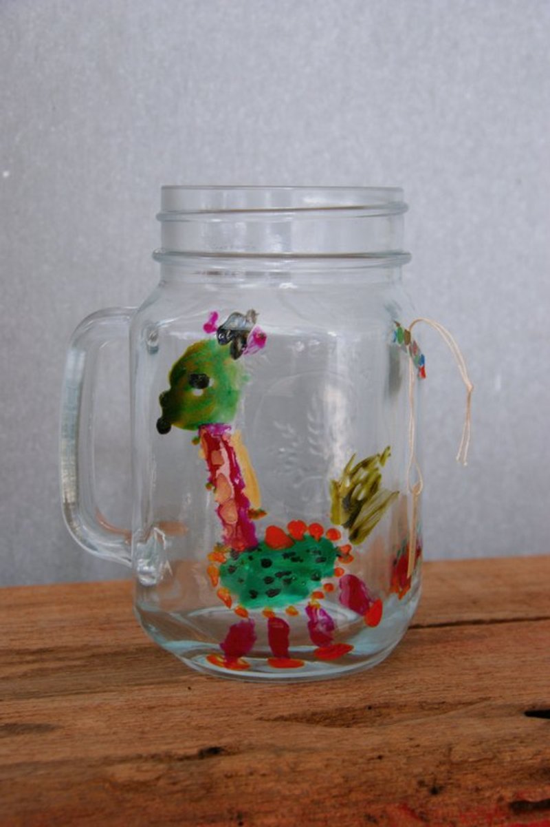 g8118童趣彩繪長頸鹿杯杯 (  買杯子送墊子 ) - แก้วมัค/แก้วกาแฟ - แก้ว หลากหลายสี
