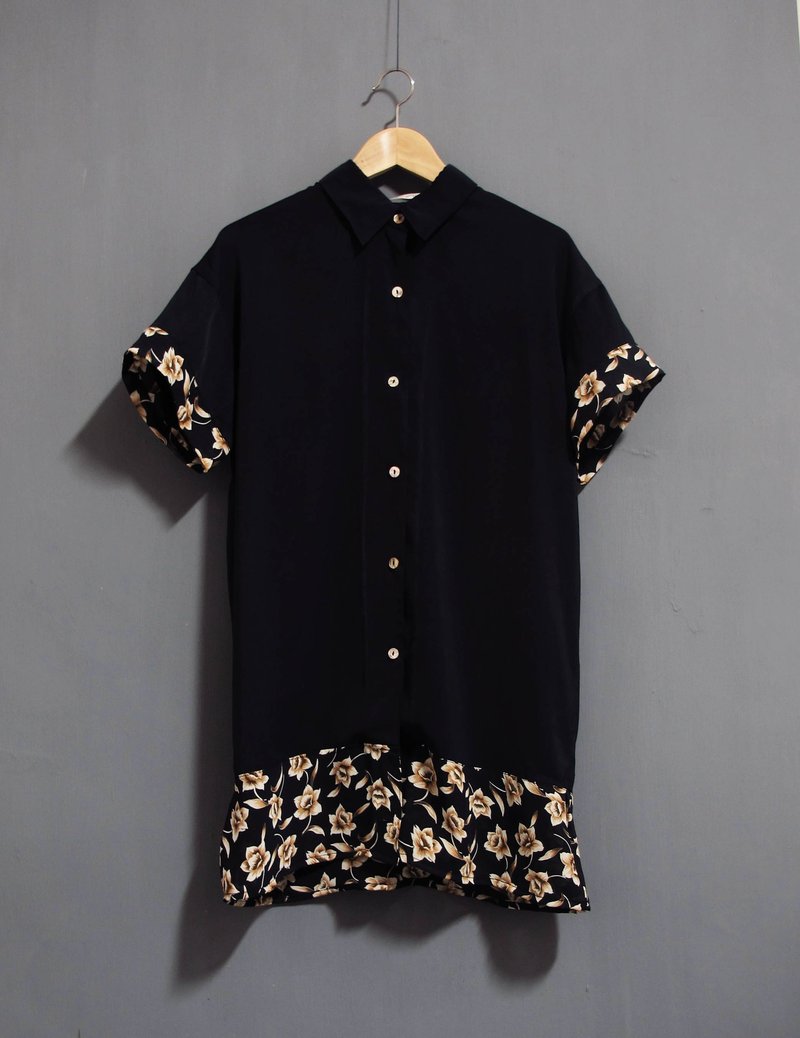 Wahr_ quality blue floral shirt dress - ชุดเดรส - วัสดุอื่นๆ สีน้ำเงิน