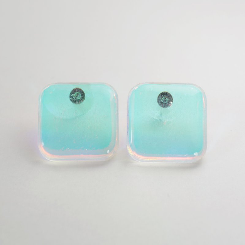 水滴耳環 方形透明藍色 - 耳環/耳夾 - 壓克力 藍色