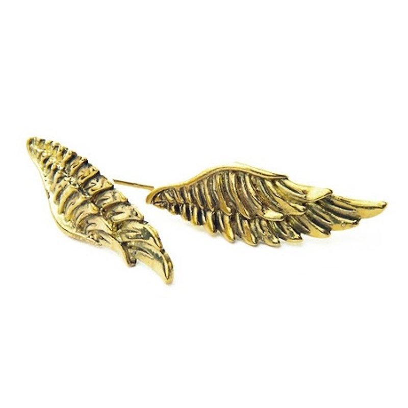 Angle Wing  earring  in brass hand sawing - 耳環/耳夾 - 其他金屬 