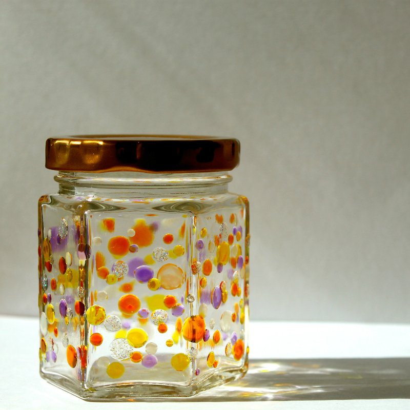 Magical Bubbles│Hexagon Glass Jar in Bokeh Effect - Storage - Glass Orange