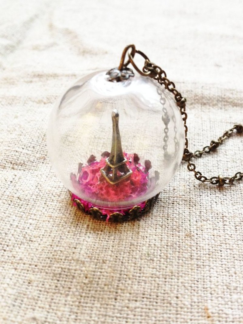 [Imykaka] ♥ crystal ball Little Eiffel Tower necklace purple romantic Valentine's Day gift - สร้อยคอ - แก้ว สีม่วง