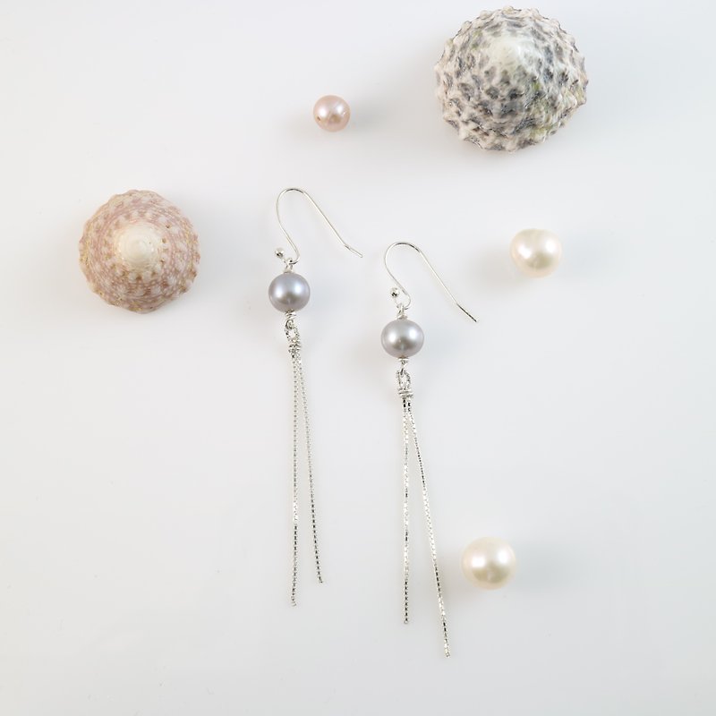Elegant natural gray pearl sterling silver tassel earrings - Earrings & Clip-ons - Gemstone Gray