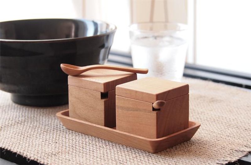 二連薬味入れ (結婚祝い内祝い新生活調味料結婚記念日コーヒーカフェシュガーポットミルク木プレゼントギフトキッチン - 調味罐/醬料罐 - 木頭 咖啡色