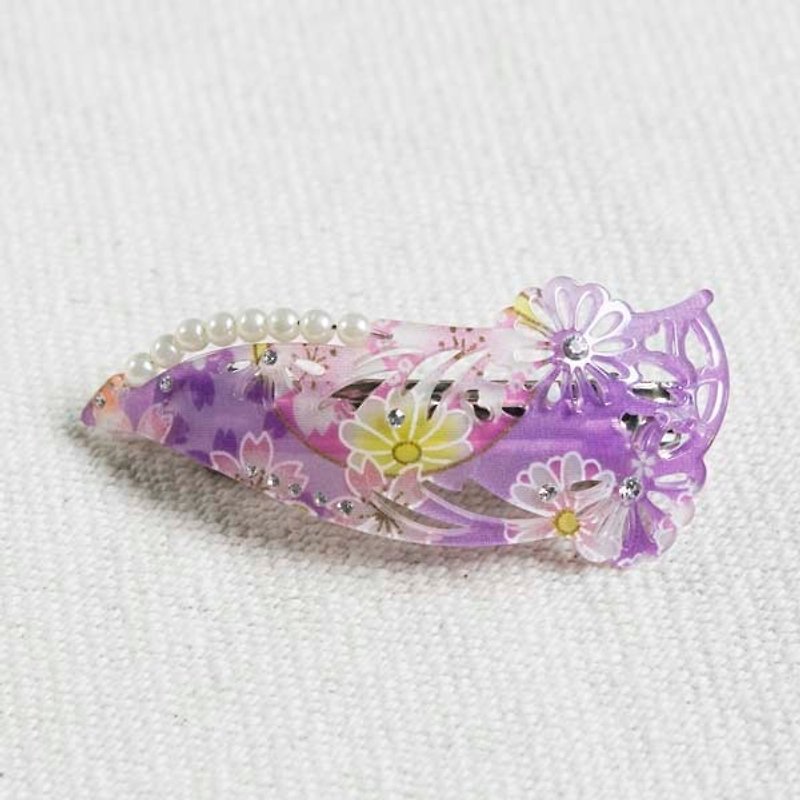 【MITHX】千櫻花火,珍珠,自動夾,平夾,髮夾-紫 - 髮飾 - 壓克力 紫色