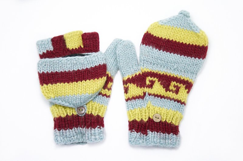 Valentine's Day gift limit a hand-woven pure wool knit gloves / detachable gloves / bristles gloves / warm gloves - fresh national totem - Gloves & Mittens - Other Materials Multicolor