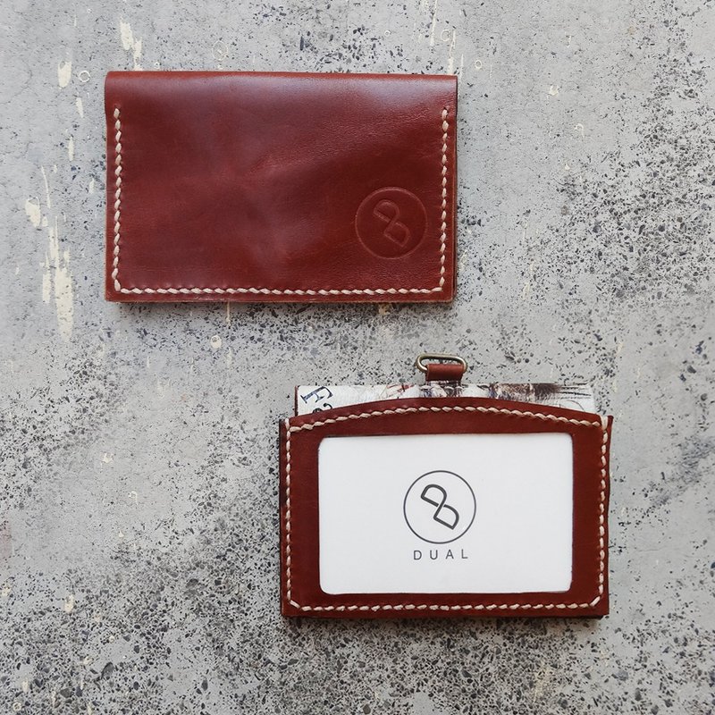 DUAL - sided feature handmade leather card holder / ID holder - Coffee - Card Holders & Cases - Genuine Leather Brown