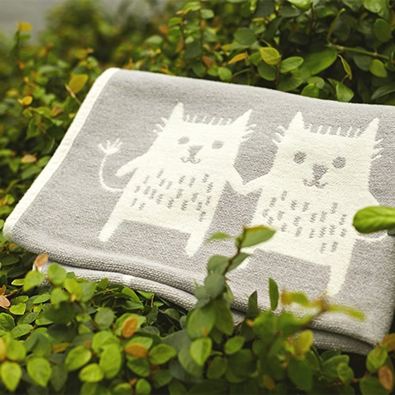 暖かい毛布スウェーデンKlippanオーガニックコットン毛布 - 面白い猫（灰色） - 毛布・かけ布団 - コットン・麻 グレー