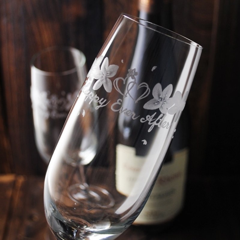 (One pair price) 210cc [Tung Blossom Wedding Cup] Champagne Wedding Pairing Group Wedding Wine Glasses Wedding Gift - แก้วไวน์ - แก้ว สีนำ้ตาล