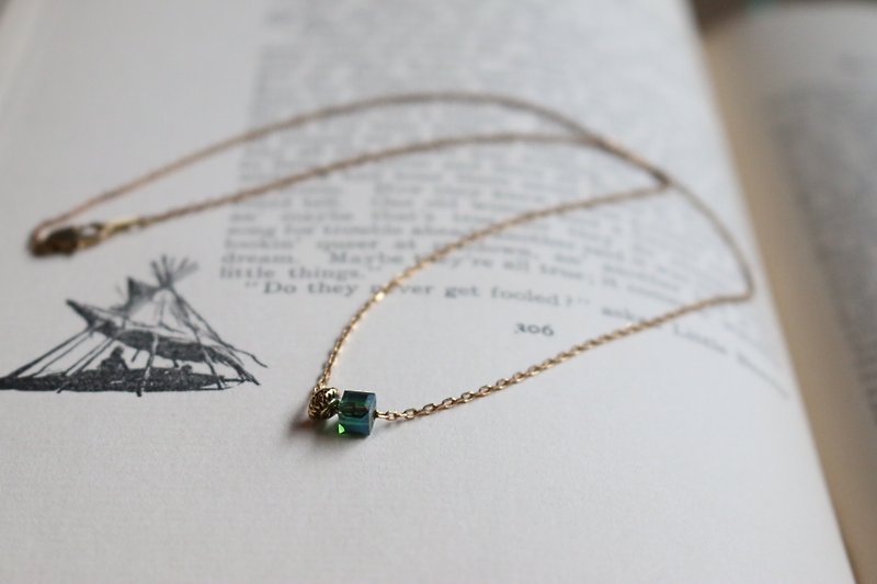 Brass necklace 0615 wish - สร้อยคอ - แก้ว สีเขียว