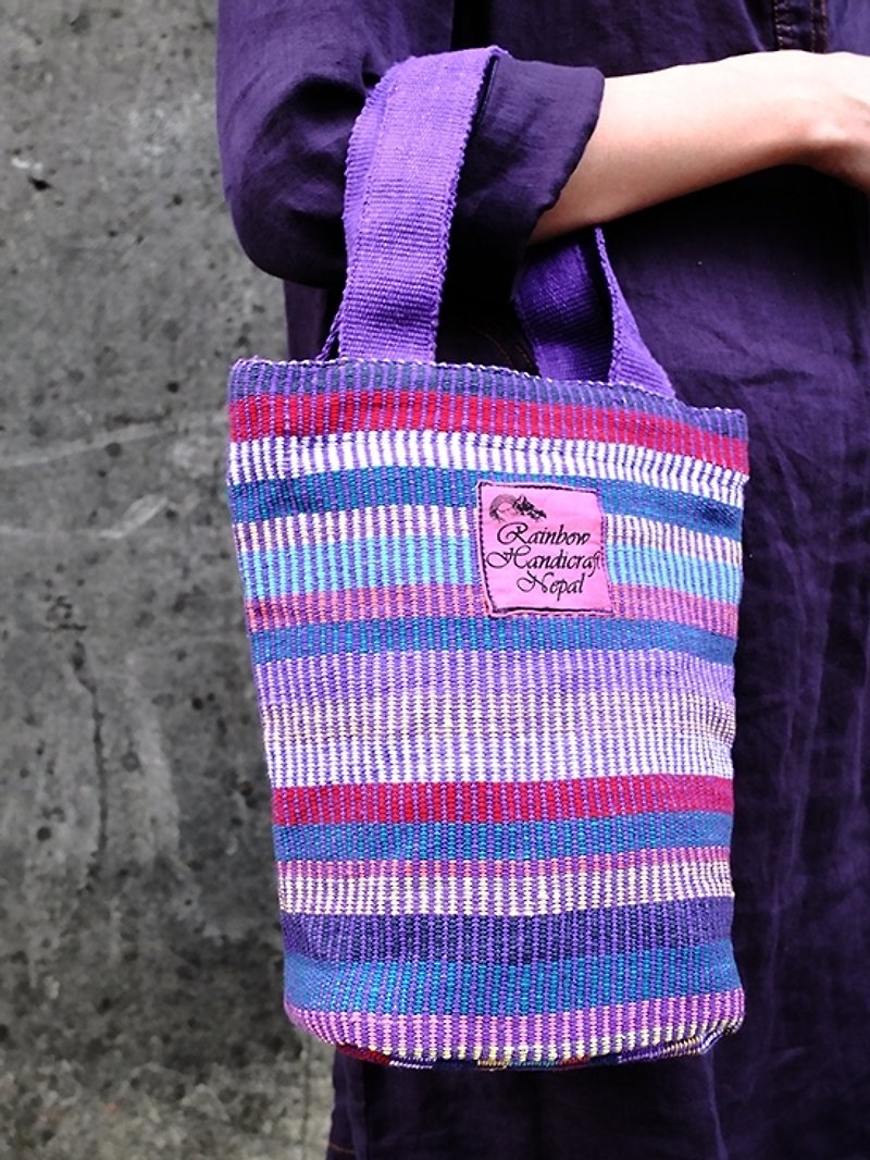 【Grooving the beats】Handmade Hand Woven Hand Bag / Tote Bag（Purple） - Handbags & Totes - Other Materials Blue